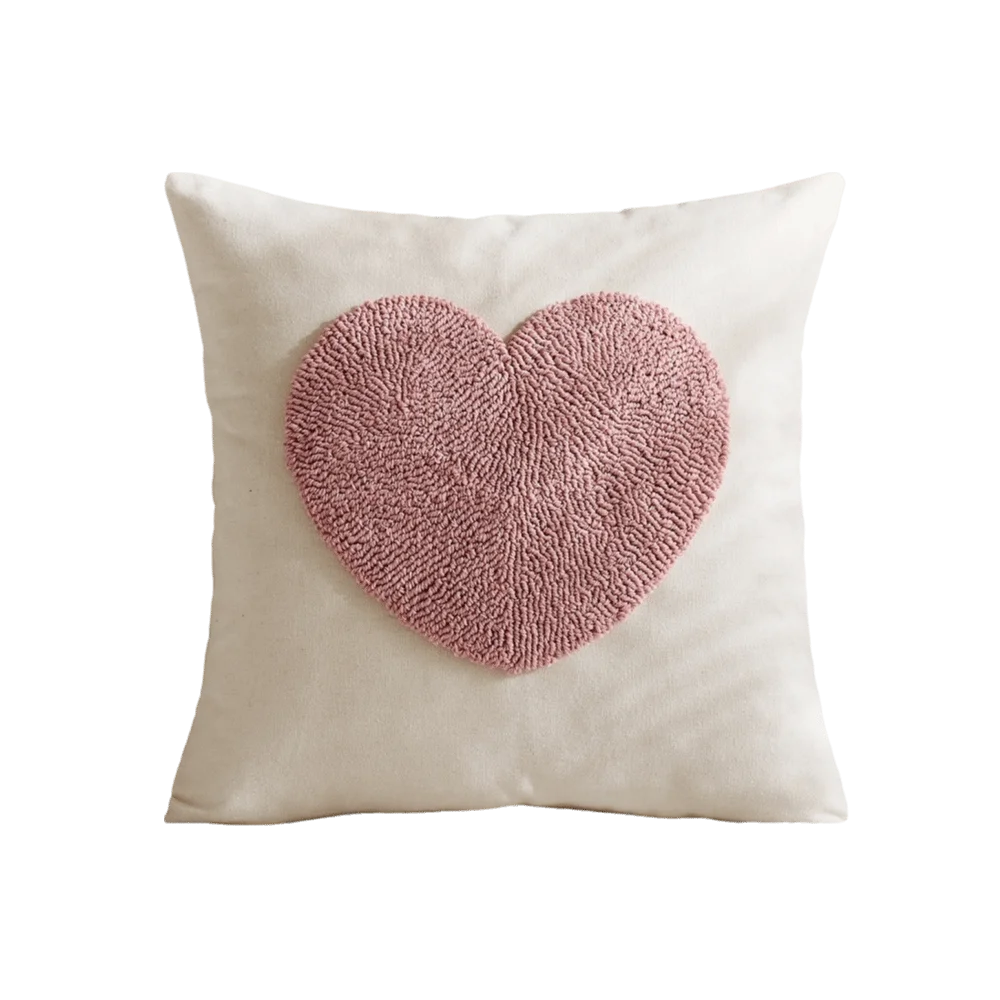 taies d'oreiller coeurs relief blancs lit polyester coton brodés opaques décoration romantique fixations coussins