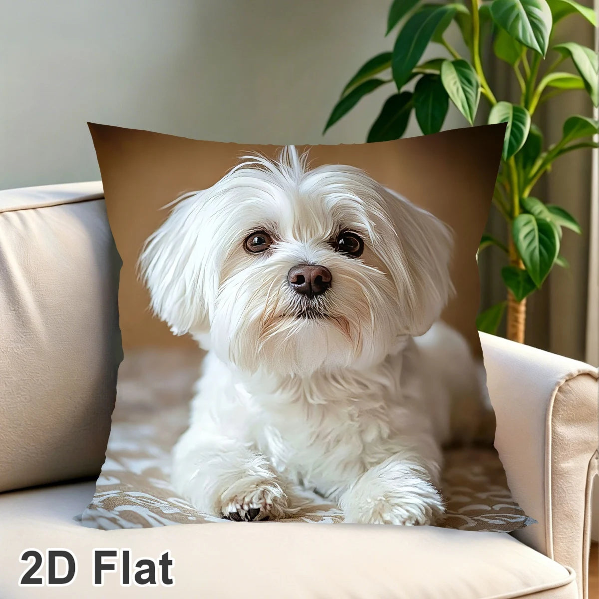 housse coussin chien blanc motif moderne polyester peacheskin fixation salon canapé chambre