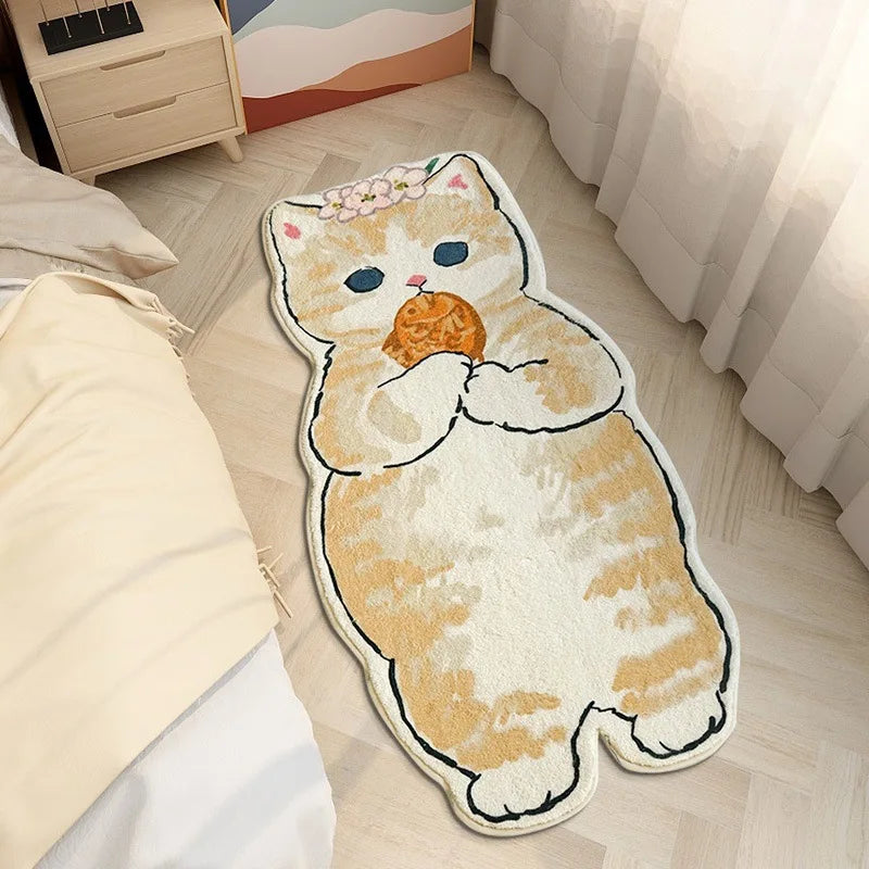 tapis sol chambre coucher motif chat mignon doux décoratif antidérapant maison