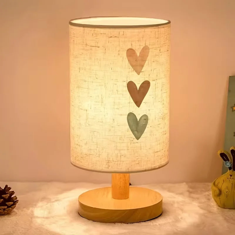 lampe table moderne tissu cœurs beige marron clair led usb tactile chambre coucherDecorationChambre CadeauFinitionBois
