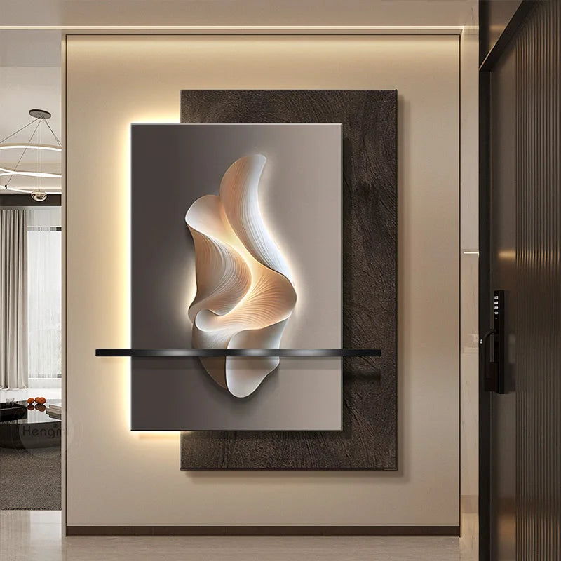 tableau mural abstrait led moderne blanc gris noir contemporain fixé mur dimmable