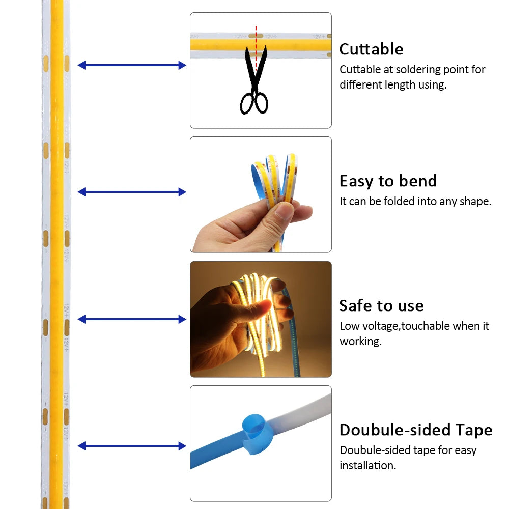 ruban led flexible 12v 3000k 4000k 6000k dimmable decoration maison moderne