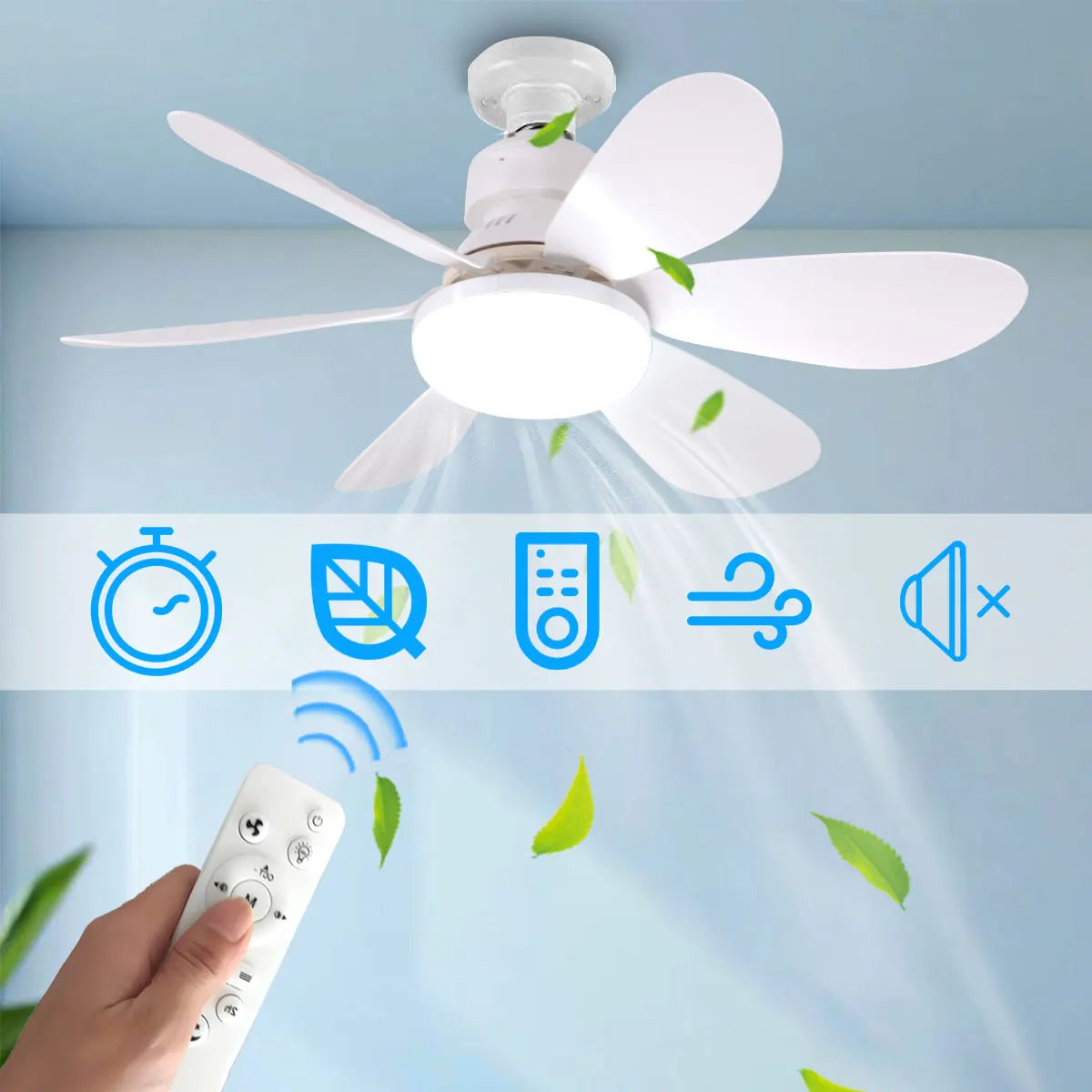 ventilateur moderne blanc lumières led télécommande flux lumineux élevé certification ul cem