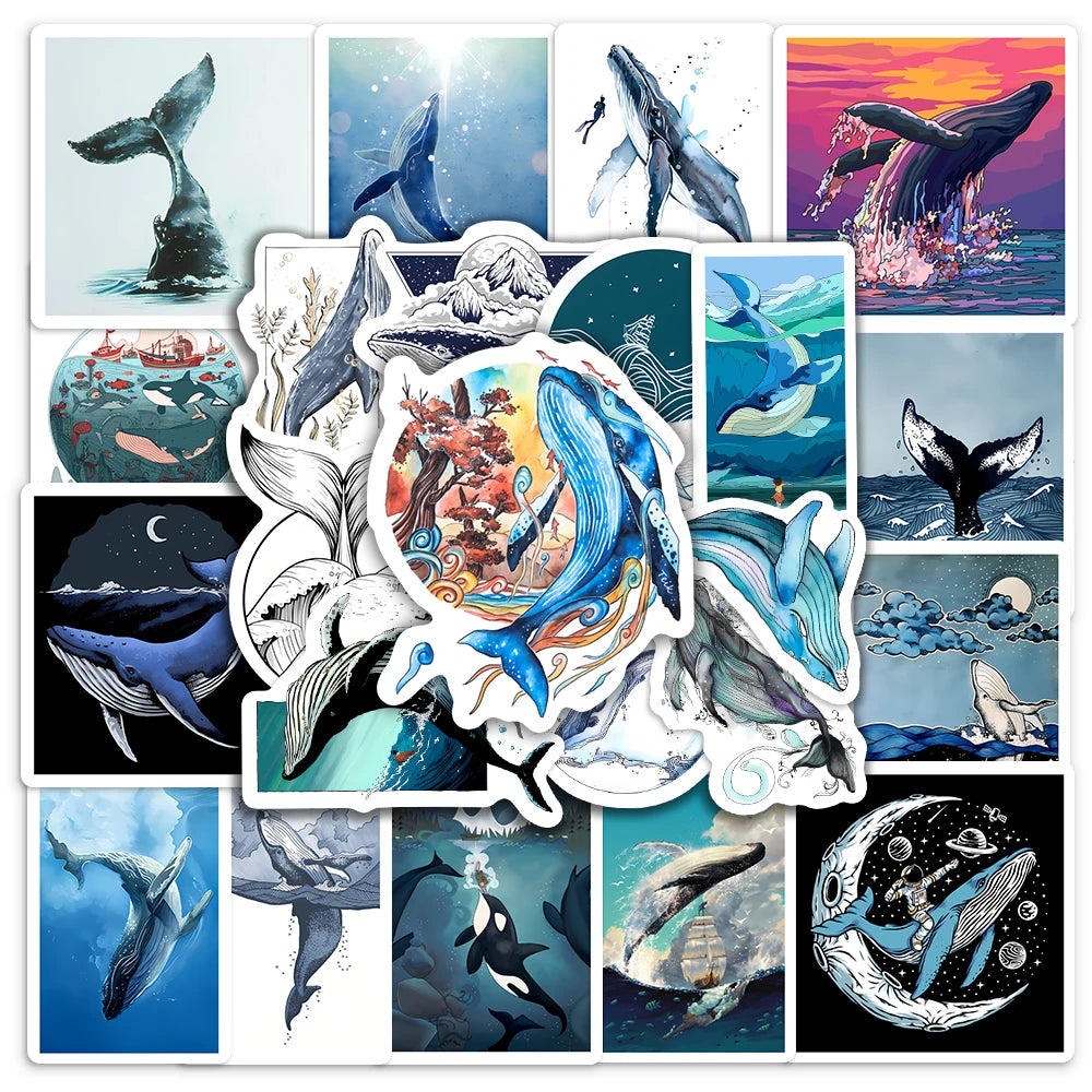 sticker baleine océan abstrait moderne waterproof bleu blanc noir rose vert jaune adultes adolescents