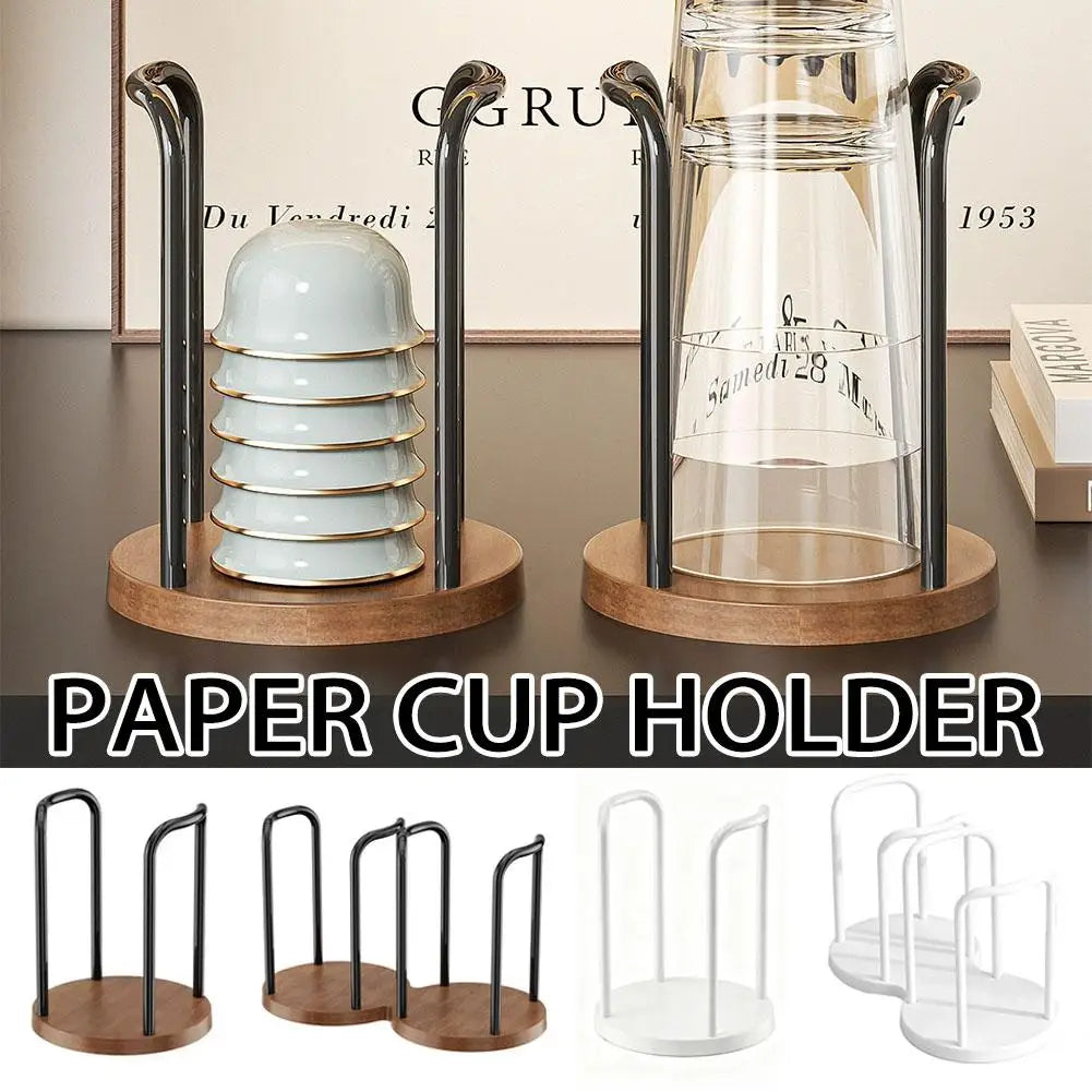 support tasses papier transparent moderne base bois couleur noir blanc