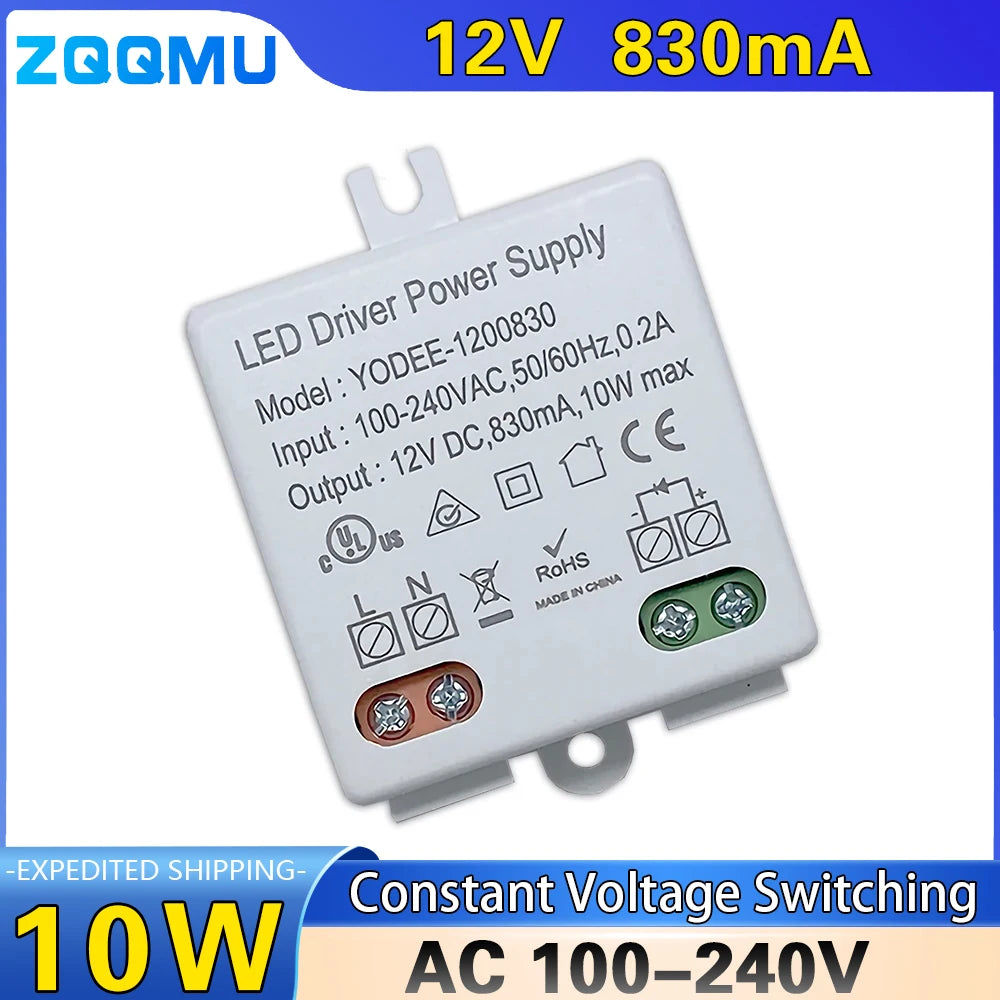 alimentation led 12v 10w 830ma protection surcharge blanc moderne étanches 40x20x50mm
