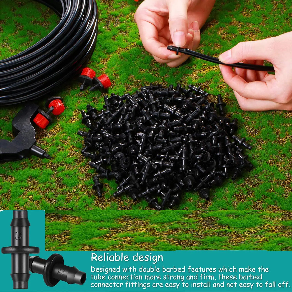 connecteurs arrosage gouttelettes barbelés noirs rouges kit irrigation pratique robuste