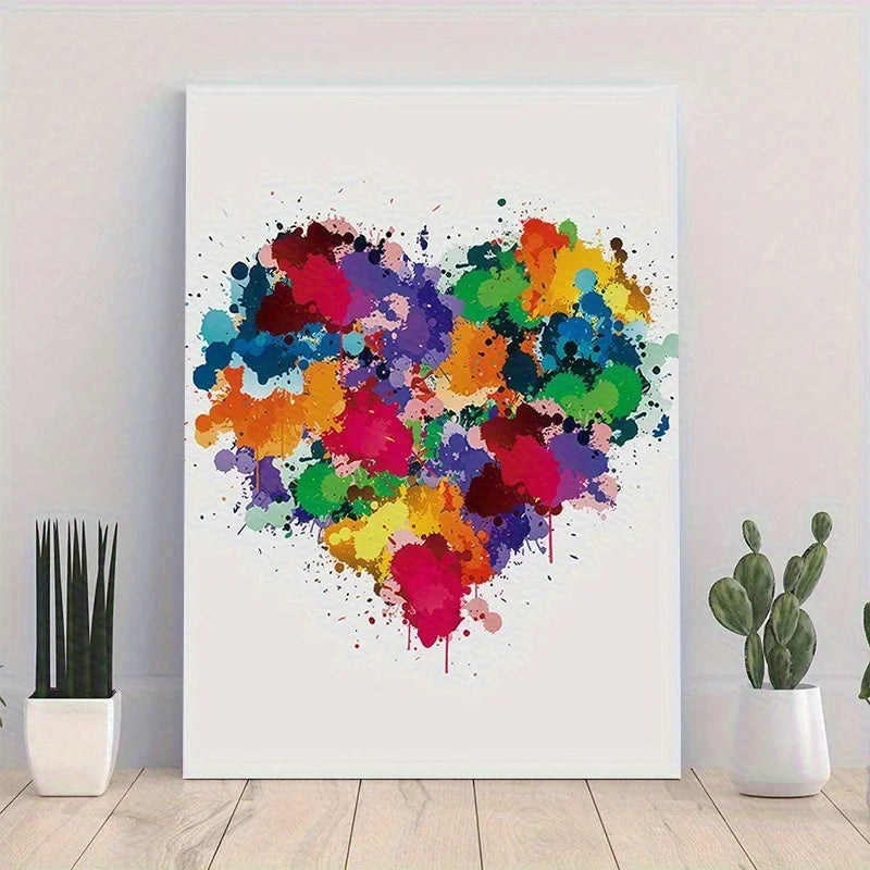 tableau decoratif abstrait moderne multicolore motif coeur sans cadre decoration salon