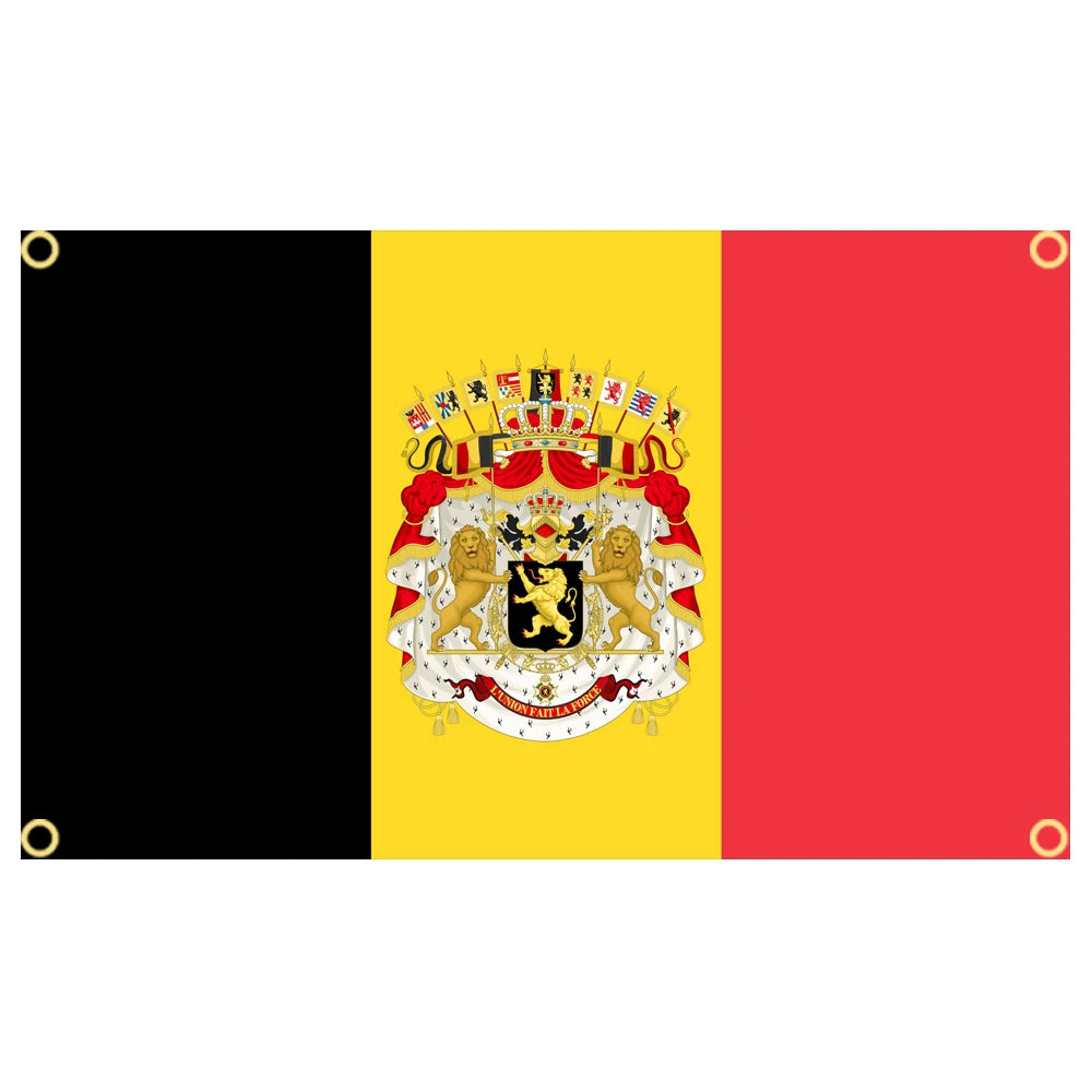 drapeau belge armoiries noir jaune rouge dorés polyester super tex décoration classique