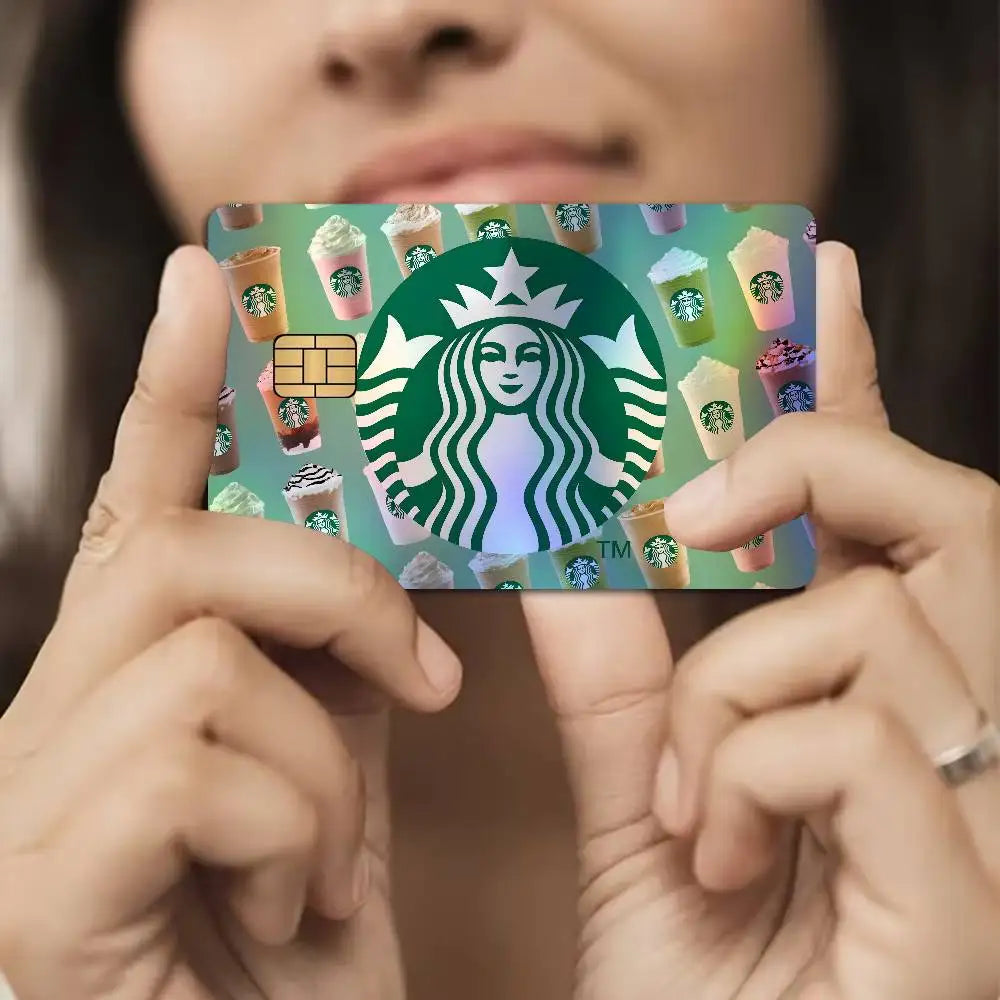 autocollants carte bancaire effet laser logo starbucks vert noir holographique anti rayures