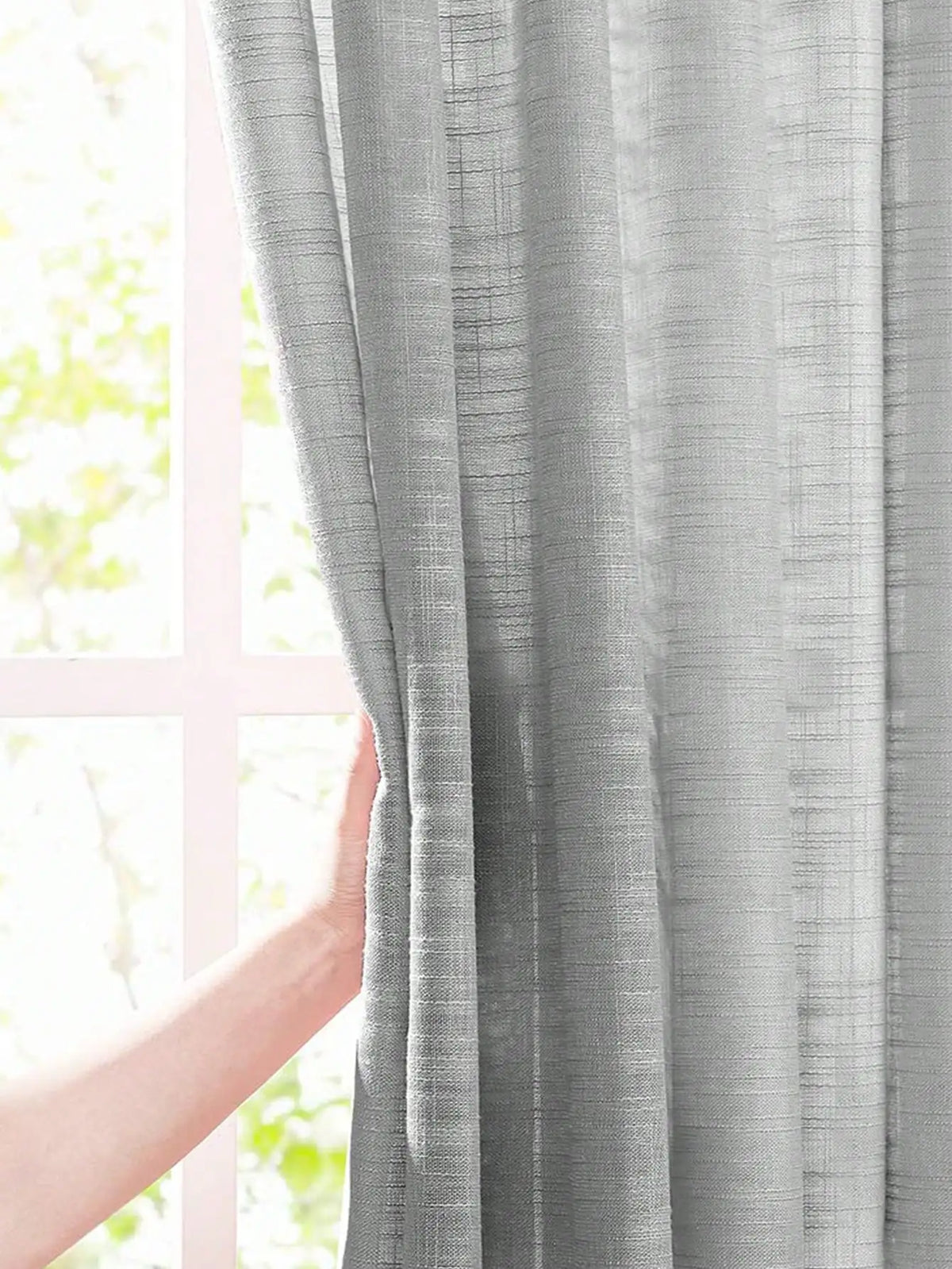 rideau gris semi transparent texture lin polyester moderne anneaux salon chambre coucherhôtelcafébureau