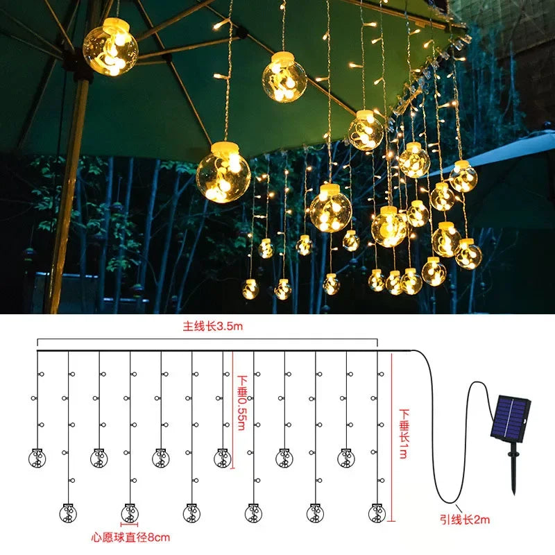 guirlande lumineuse solaire transparente boules dorées clips modernes décoration extérieure noël jardin festive
