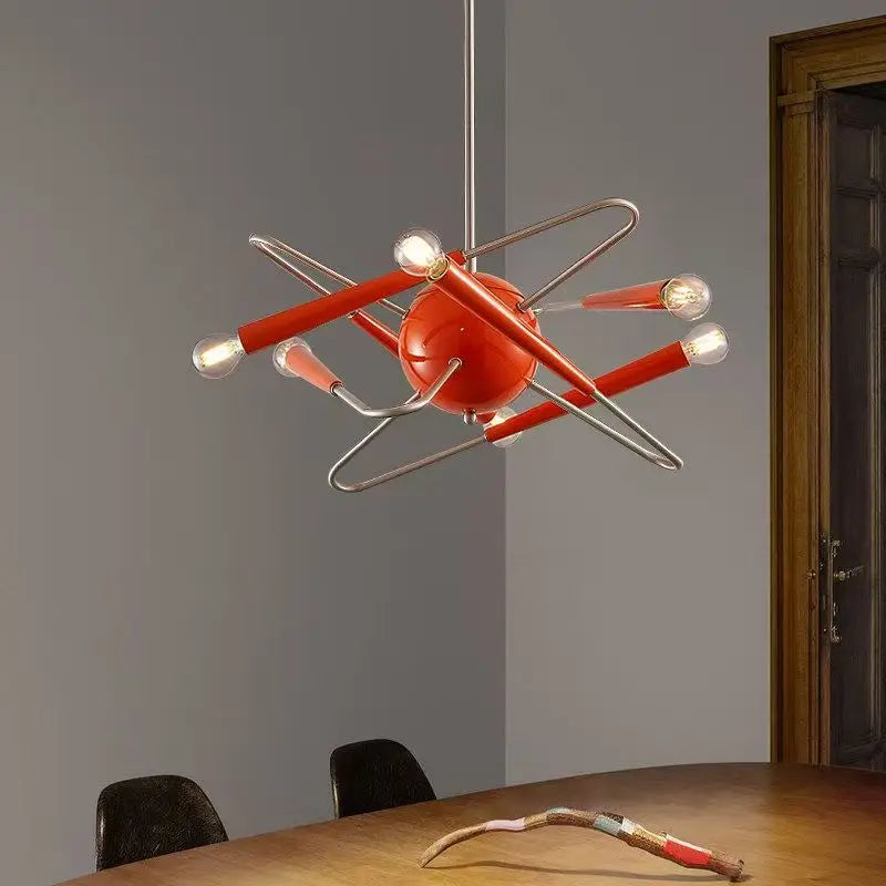 lampe suspendue rouge avion forme moderne ampoules led chaîne métallique ailerons moteurs chambre salon