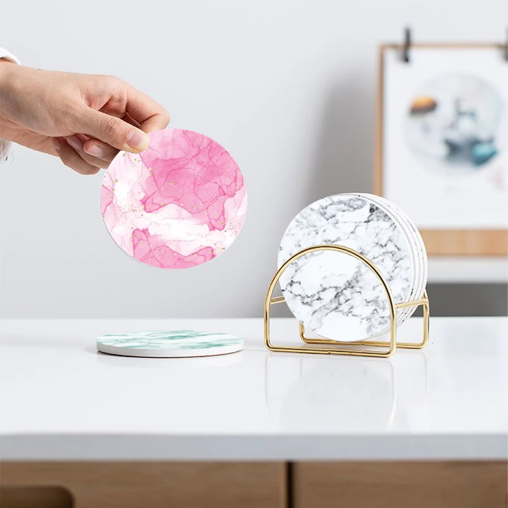 sous verres marbrés modernes élégants noir blanc doré rose bleu gris