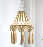 lampe suspendue macramé franges boho deco salon coton beige clair artisanal hand wash machine