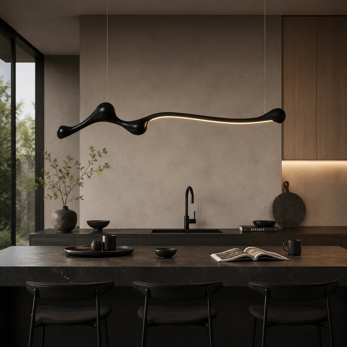 lampe suspendue bois naturel moderne marron foncé suspension minimaliste éclairage salon chambre
