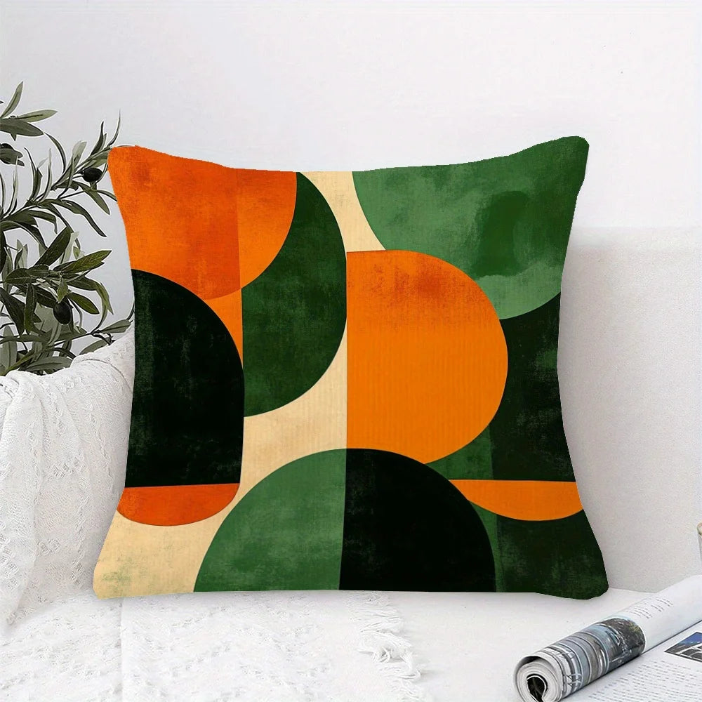 housse coussin géométrique vert orange beige polyester contemporain opacité fixée chambre canapé