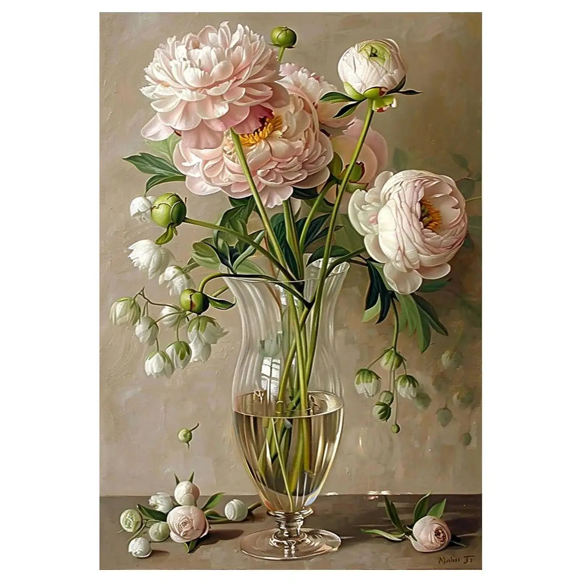 tableau brodé fleurs bouquet vase transparent peinture huile cadre bois décoration murale tissu 11ct