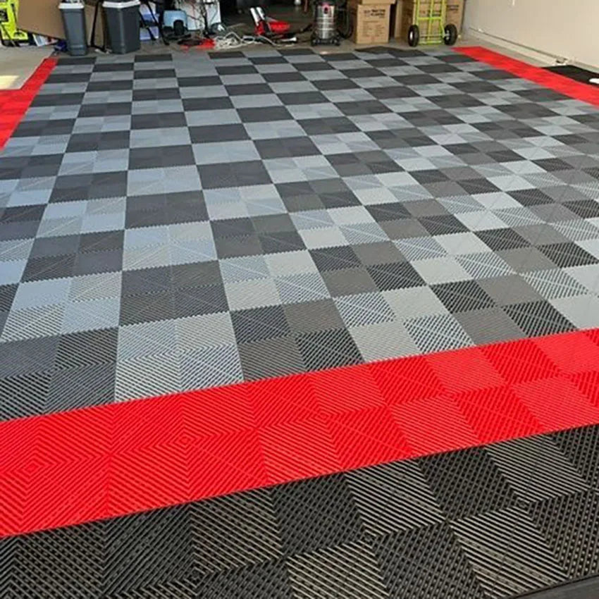 tapis sol antidérapant carreaux géométriques moderne gris noir rouge jaune bleu