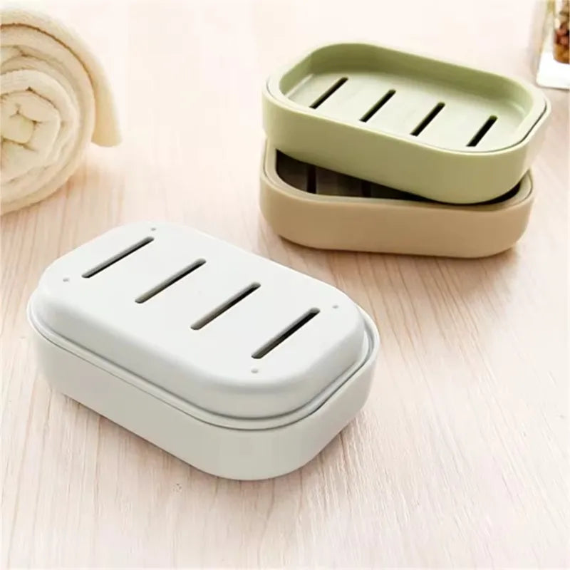 support savon moderne plastique couleur beige vert clair gris portable couvercle salle bain