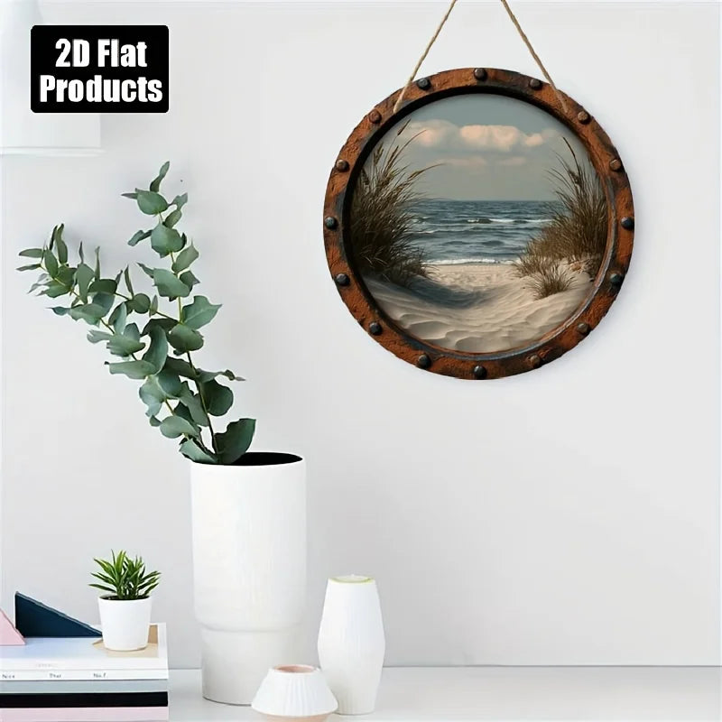 décoration murale bois cercle plage océan sable herbes hautes suspension maritime rustic vintage