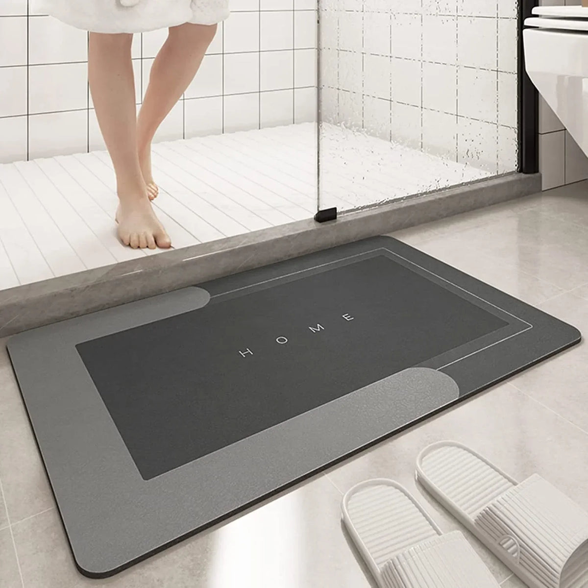 tapis bain gris moderne antidérapant texte bathroom salle bain douche