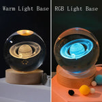 veilleuse boule cristal galaxie saturne transparente base bois minimaliste led éclairage maison decoration