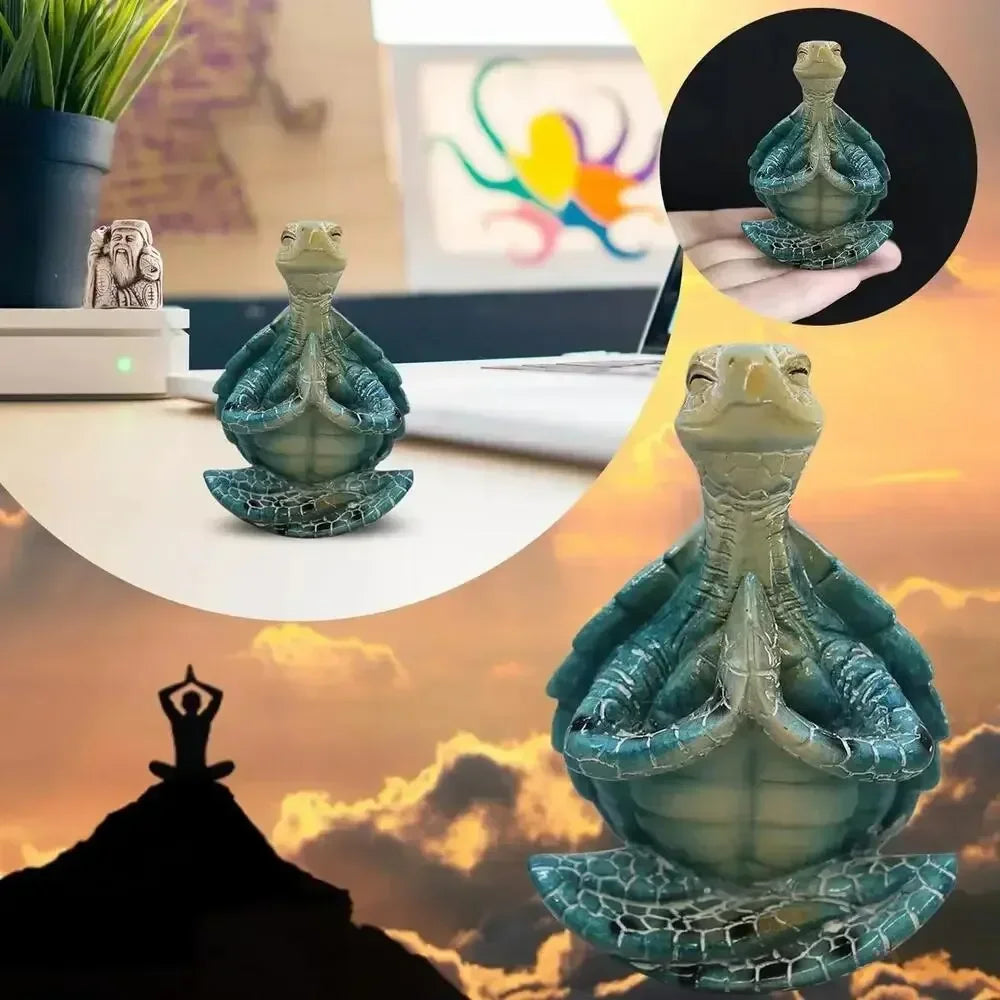 statue tortue méditative yoga vert turquoise zen décoration artificielle crème marron foncé
