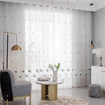 rideau moderne élégant fleurs blanches bleues transparent polyester chambre salon