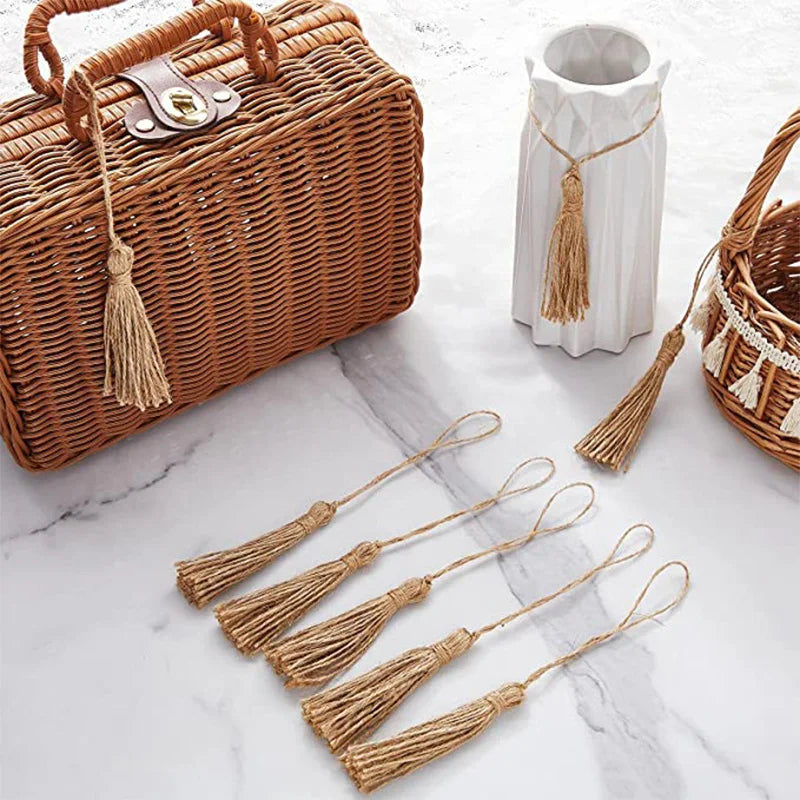 pompons jute rustiques décor maison rideau artisanal beige clair tissage non uniforme opaques festive