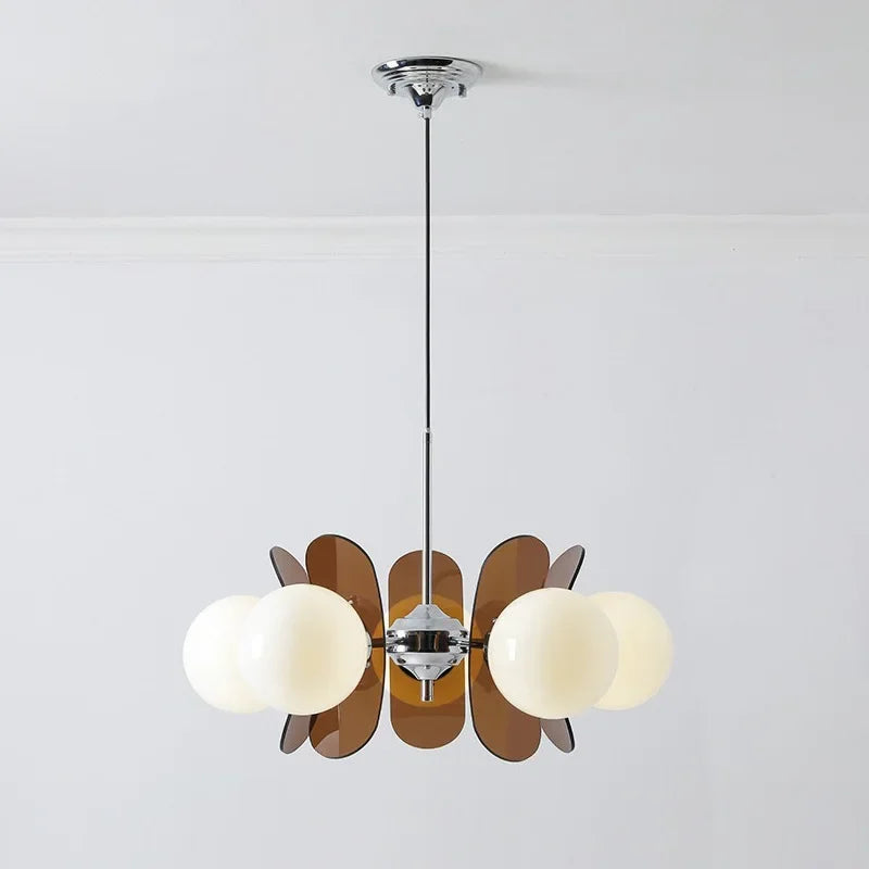 lampe suspendue moderne pétales translucides fleurs métal chrome salon chambre salle manger