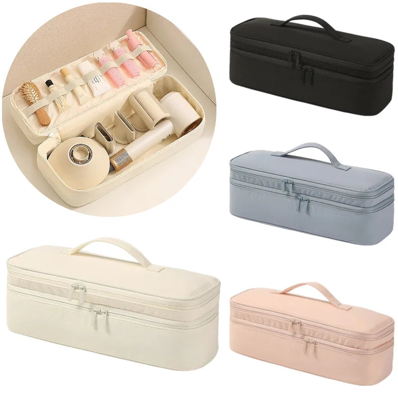 sac rangement multifonction polyester beige moderne poignées amovibles brosse peigne pinces coiffeur