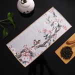 serviettes thé vert bleu beige peinture chinoise motifs floraux art traditionnel zipper cuisine