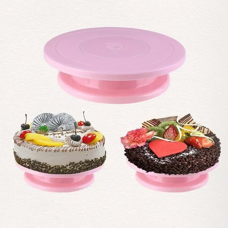 tourne gâteau moderne plateau plastique rose bleu violet blanc pâte décoration cake stand rotating