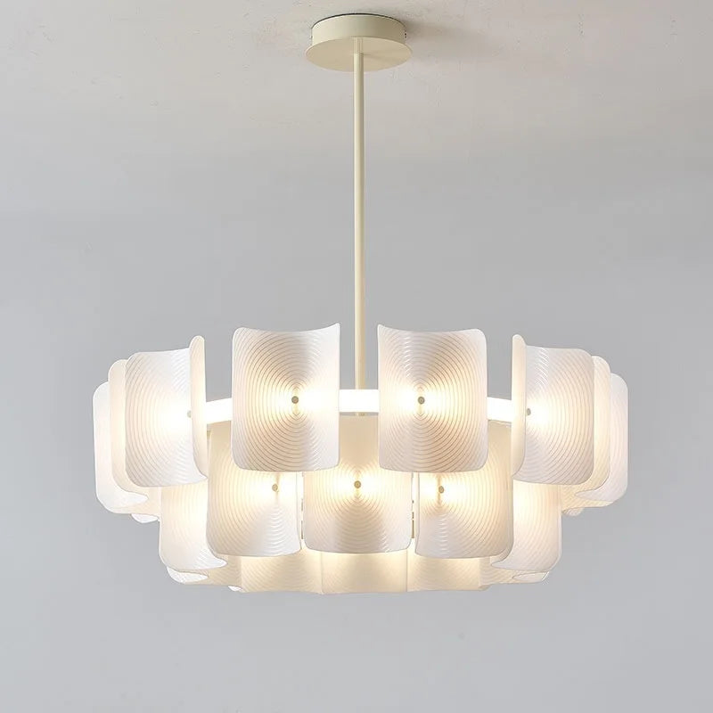 suspension lumineuse moderne pendentif blanc rayures fines opacité 120cm d100cm d80cm d60cm lumière froide