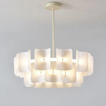 suspension lumineuse moderne pendentif blanc rayures fines opacité 120cm d100cm d80cm d60cm lumière froide