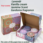 bougies parfumées boho chic motifs floraux violet blanc bleu rouge jaune pack pièces