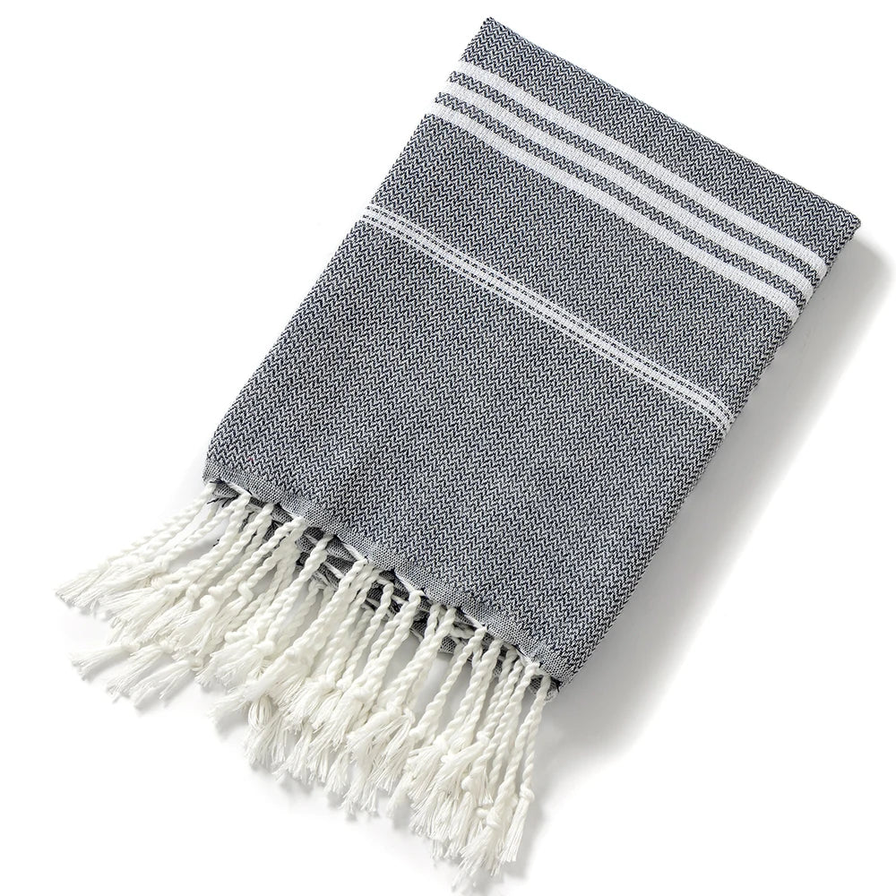 serviette plage coton rayée bleu clair rose franges rapide absorption moderne rustic