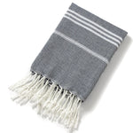 serviette plage coton rayée bleu clair rose franges rapide absorption moderne rustic