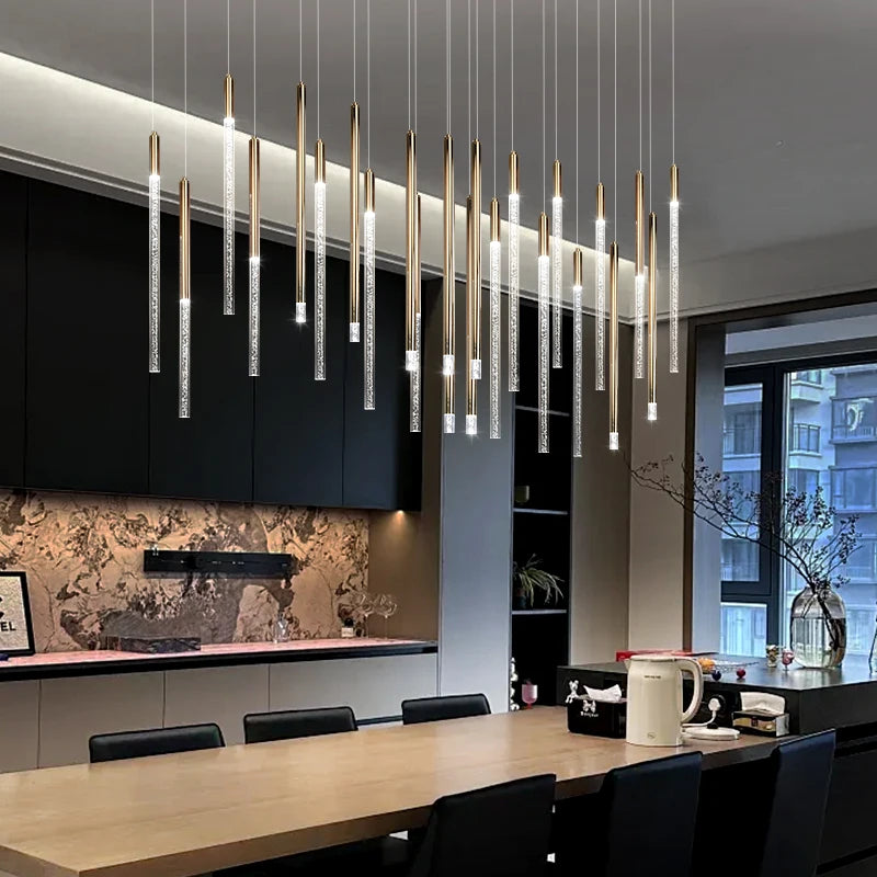 lampe suspendue moderne or cristaux transparents 80cm led 3000k chambre salon