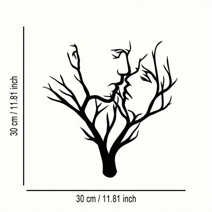 Sculpture murale contemporaine couple embrassant métal noir branches stylisées minimaliste maison
