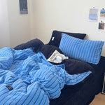 ensemble literie violet noir bleu rayures polaire ultra doux hiver moderne minimaliste