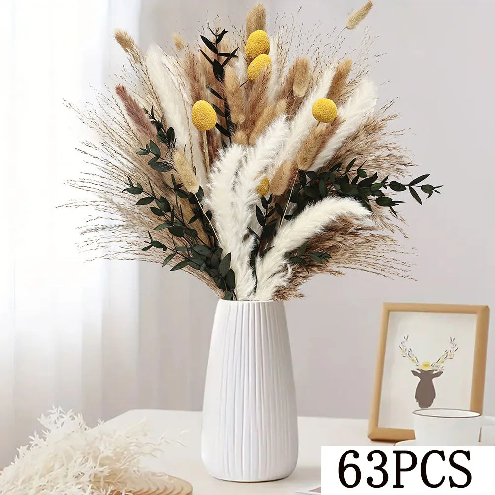 bouquet fleurs séchées naturelles blanches oranges brunes plumes feuilles anniversaire mariage decoration