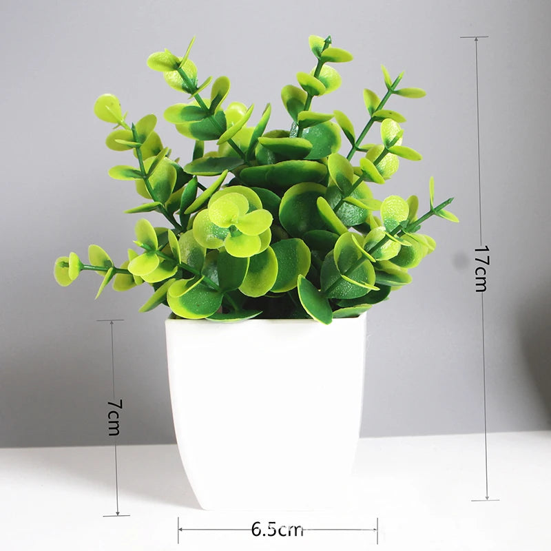 plantes artificielles feuilles eucalyptus bonsaï vert pot blanc décoration intérieure extérieure moderne anniversaire