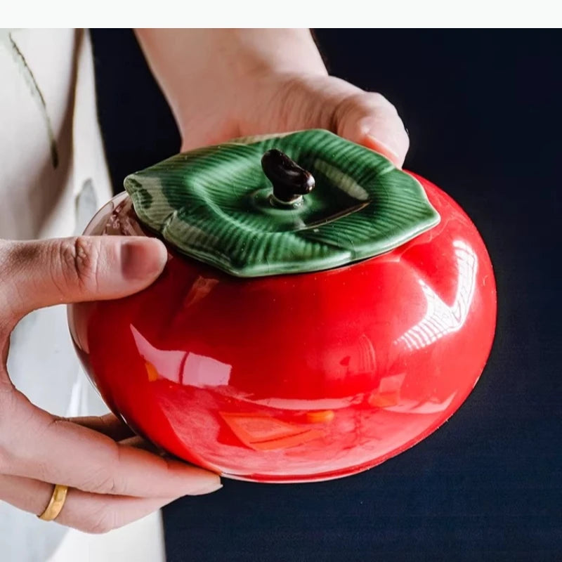 pots épices céramique rouge jaune pomme moderne relief couvercle poignée