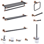 ensemble accessoires salle bain mural métal noir cuivre porte serviette savon distributeur moderne