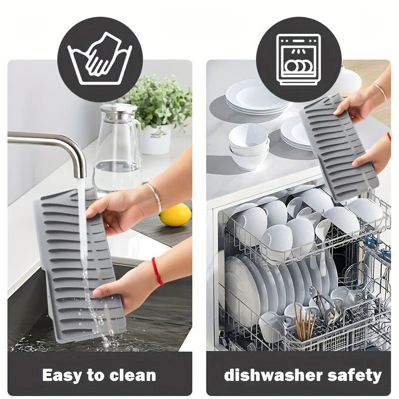 tapis drainage évier silicone gris moderne éponge vaisselle assiettes bols séchage respectueux environnement