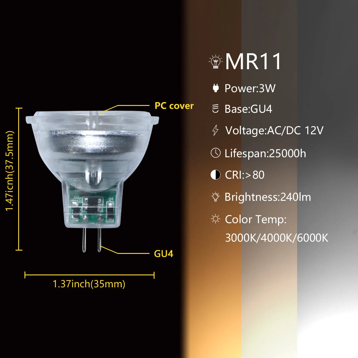 projecteur led 12v 3w blanc moderne rond lisse opaqué 3000k 4000k 6000k ac dc