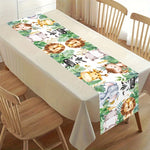 table cuisine nappe animaux savane aquarelle lion éléphant girafe zèbre enfant jungle festive