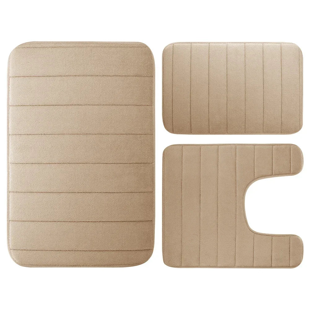 tapis bain mousse mémoire forme absorbant antidérapant moderne rayé beige clair salle bain lavable